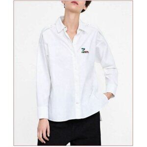 Zara || Z1975 Embroidered White Button Up Long Sleeve